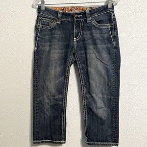 Adiktd Jeans Womens 4 W28 Blue Embellished Mid Rise Crop Straight Leg Capri